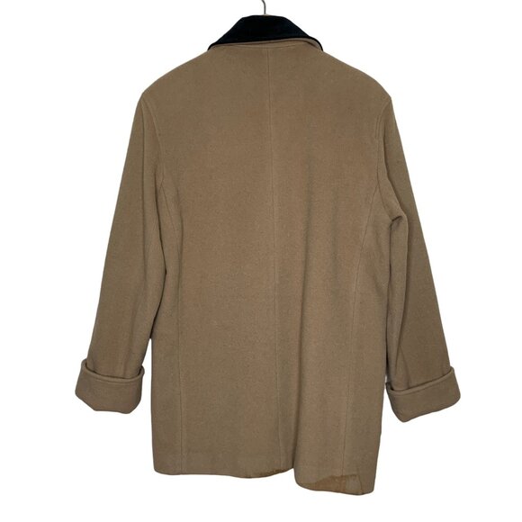 Flawed Anne Klein II Camel Coat Wool Black Velvet Collar Button Up Womens Size 6 - Picture 13 of 14